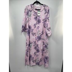 Miss Elaine Essentials Long Robe Women's L Lilac Floral Full Zip 3/4 Sleeve NWT